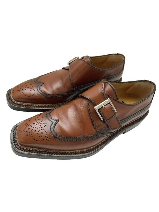 $2500 A. Testoni NORVEGESE Goodyear Mens Monkstrap Wingtip Shoes US 9 /UK 8 /42 main image 5